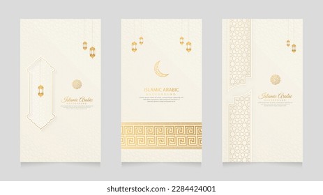 Eid Mubarak and Ramadan Kareem White Luxury Islamic Arabic Realistic Social Media Stories Collection Template