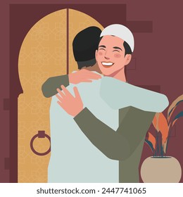 eid mubarak ramadán hombres abrazando el perdón ilustración