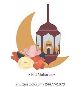 eid mubarak ramadan moon crescent decoration illustration