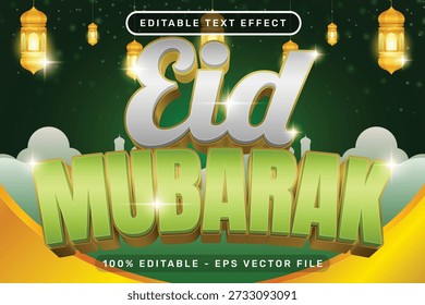 Eid Mubarak Efecto de texto Ramadán y efecto de texto editable con adorno islámico