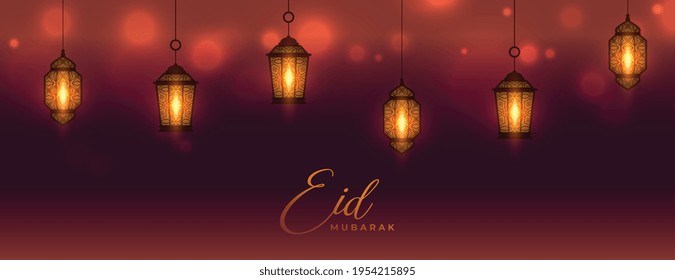 eid mubarak realistisches islamitisches Laternendekorationsbanner
