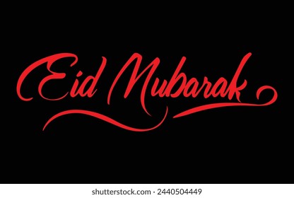 Eid Mubarak red typography on black background Vector calligraphy for your design