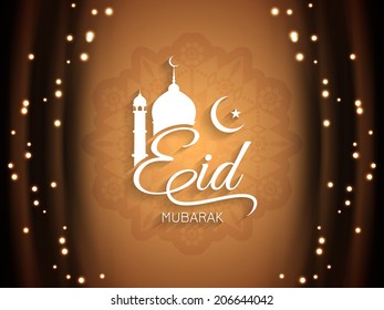 Eid mubarak religious background design in brown color. vector illustration