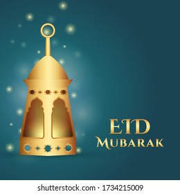Eid Mubarak Religious Islamic Background With Realistic Lantern