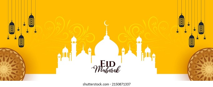 Eid Mubarak religious Islamic festival celebration banner design vector