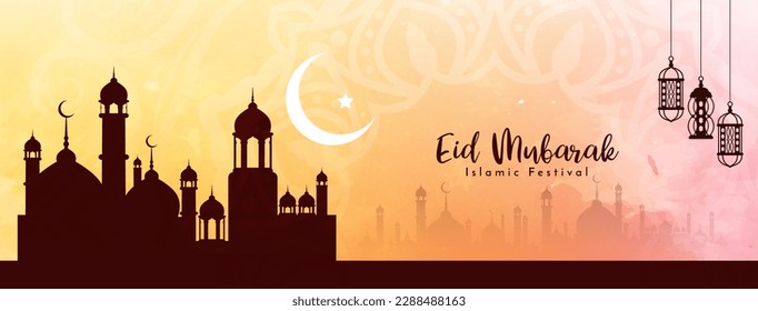 Eid Mubarak religious Islamic festival banner design vector