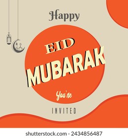 Eid Mubarak Retro Modern Style Poster Design: Vintage-Inspired Artwork Celebrating Festive Events and Cultural Traditions