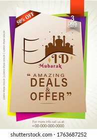 Eid Mubarak sale 50% off banner template, 3 days amazing deals and offer, vector illustration