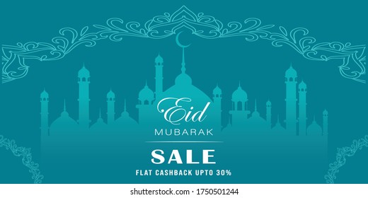eid mubarak sale banner, poster, background for online shopping and business, flat cashback illustration vector