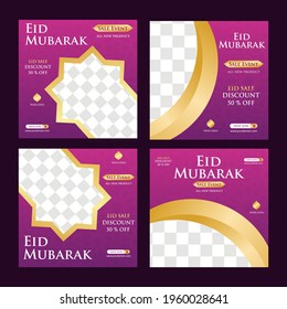 Eid Mubarak Sale creative vector social media post template Collection. Eid Mubarak Sale Modern social media post feed. Perfect for social media post.