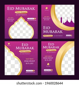 Eid Mubarak Sale creative vector social media post template Collection. Eid Mubarak Sale Modern social media post feed. Perfect for social media post.