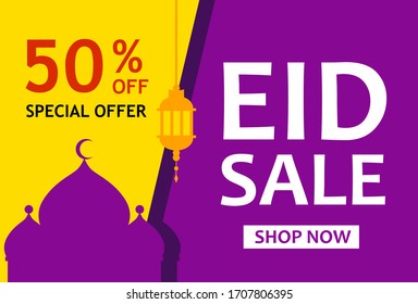 Eid Mubarak Sale Design for business. Discount Banner Promotion Template