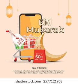 Eid Mubarak sale special offer 50% off with white background. eid sale banners. vector illustration.