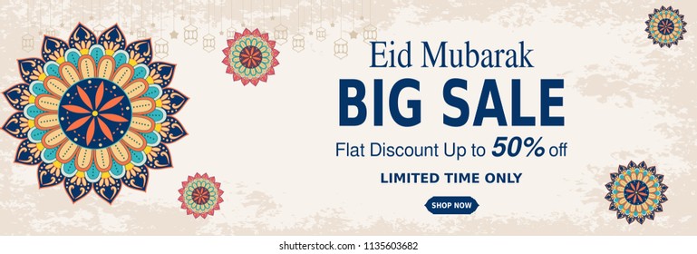 Eid mubarak sale.islamic festival media social banner.arabic header or footer template design