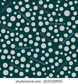 Eid mubarak Seamless pattern with polka dots on dark teal background. modern repeat design ideal for textiles, branding, packaging and wallpapers.