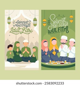 Eid mubarak and Selamat Hari Raya Idul Fitri greetings for social media stories template