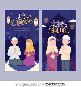 Eid mubarak and Selamat Hari Raya Idul Fitri greetings for social media stories template