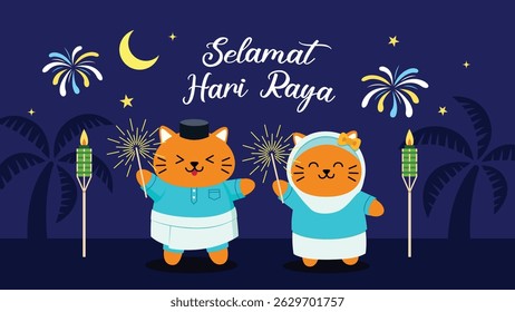 Eid Mubarak, Selamat Hari Raya (Feliz Ano Novo Muçulmano) gatos saudação
