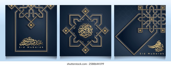 Eid Mubarak set of Arabic geometric pattern morocco ornament illustration social media post