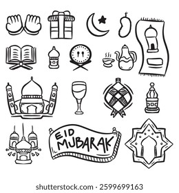 Eid Mubarak Set Bundle Hand Draw Doodle