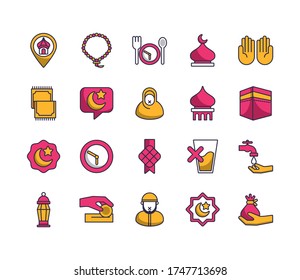 eid mubarak set fill style icons vector illustration design