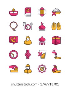 eid mubarak set fill style icons vector illustration design