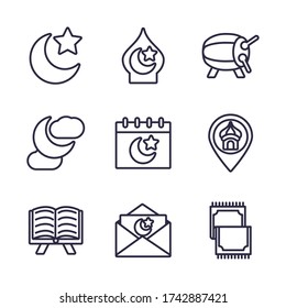 eid mubarak set line style icons vector illustration design