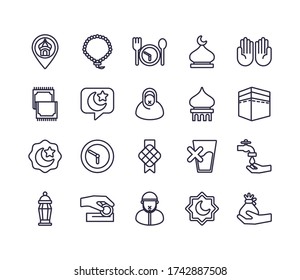 eid mubarak set line style icons vector illustration design