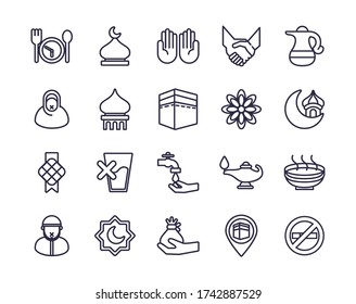 eid mubarak set line style icons vector illustration design