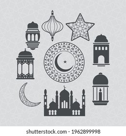 eid mubarak set nine icons