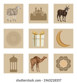 eid mubarak set nine icons