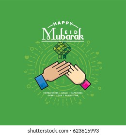 Eid mubarak with shaking hand illustration