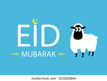 Eid Mubarak with a sheep in light blue tone, Vector illustration background, For celebration and greeting in Ramadan and Eid festival.