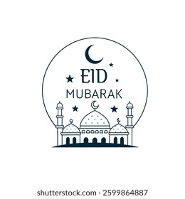 eid mubarak silhouette logo vector line art logo design
