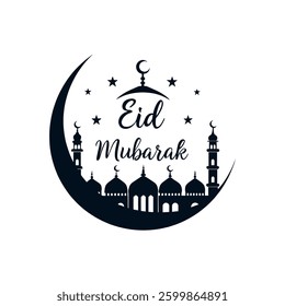eid mubarak silhouette logo vector line art logo design