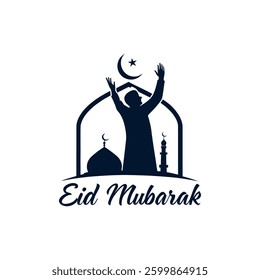 eid mubarak silhouette logo vector line art logo design
