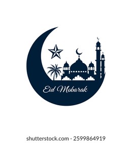 eid mubarak silhouette logo vector line art logo design