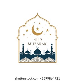 eid mubarak silhouette logo vector line art logo design