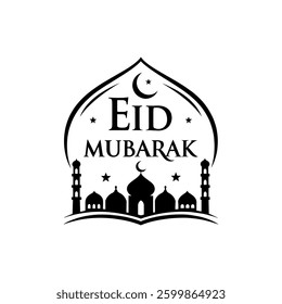 eid mubarak silhouette logo vector line art logo design