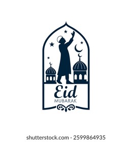eid mubarak silhouette logo vector line art logo design