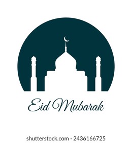 eid mubarak silhouette mosque flat design vector illustration. Arabic Muslim design for Ramadan Kareem. Vector mosque isolated on background. Landscape ramadan in muslim culture and islam religion.