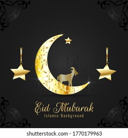 Eid Mubarak Simple Background, for landing page and card with gold template.