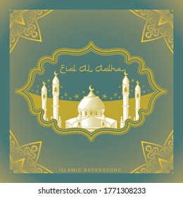 Eid Mubarak Simple Background, for landing page and card with gold template.