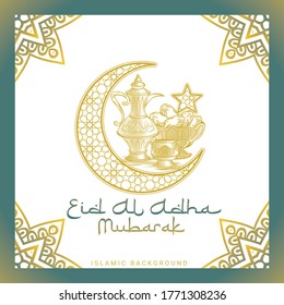 Fondo simple Eid Mubarak, para página de inicio y tarjeta con plantilla de oro.