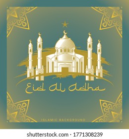 Eid Mubarak Simple Background, for landing page and card with gold template.
