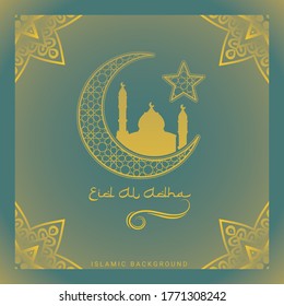 Eid Mubarak Simple Background, for landing page and card with gold template.