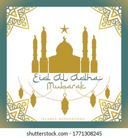Eid Mubarak Simple Background, for landing page and card with gold template.