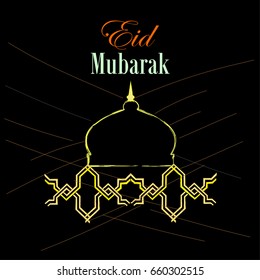 Eid Mubarak Sketch . Vector Illustration background black style