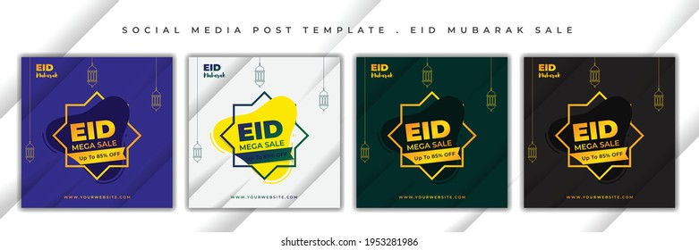 Eid Mubarak Social media post. set of social media post template with islamic concept design. good template for ramadan or eid design.