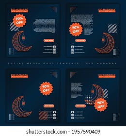 Eid Mubarak Social media post. set of social media post template with islamic moon concept design. good template for ramadan or eid design.